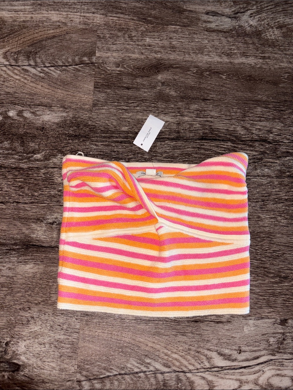 American Eagle Strapless Ribbed Tube Top in Pink, Orange & Cream
